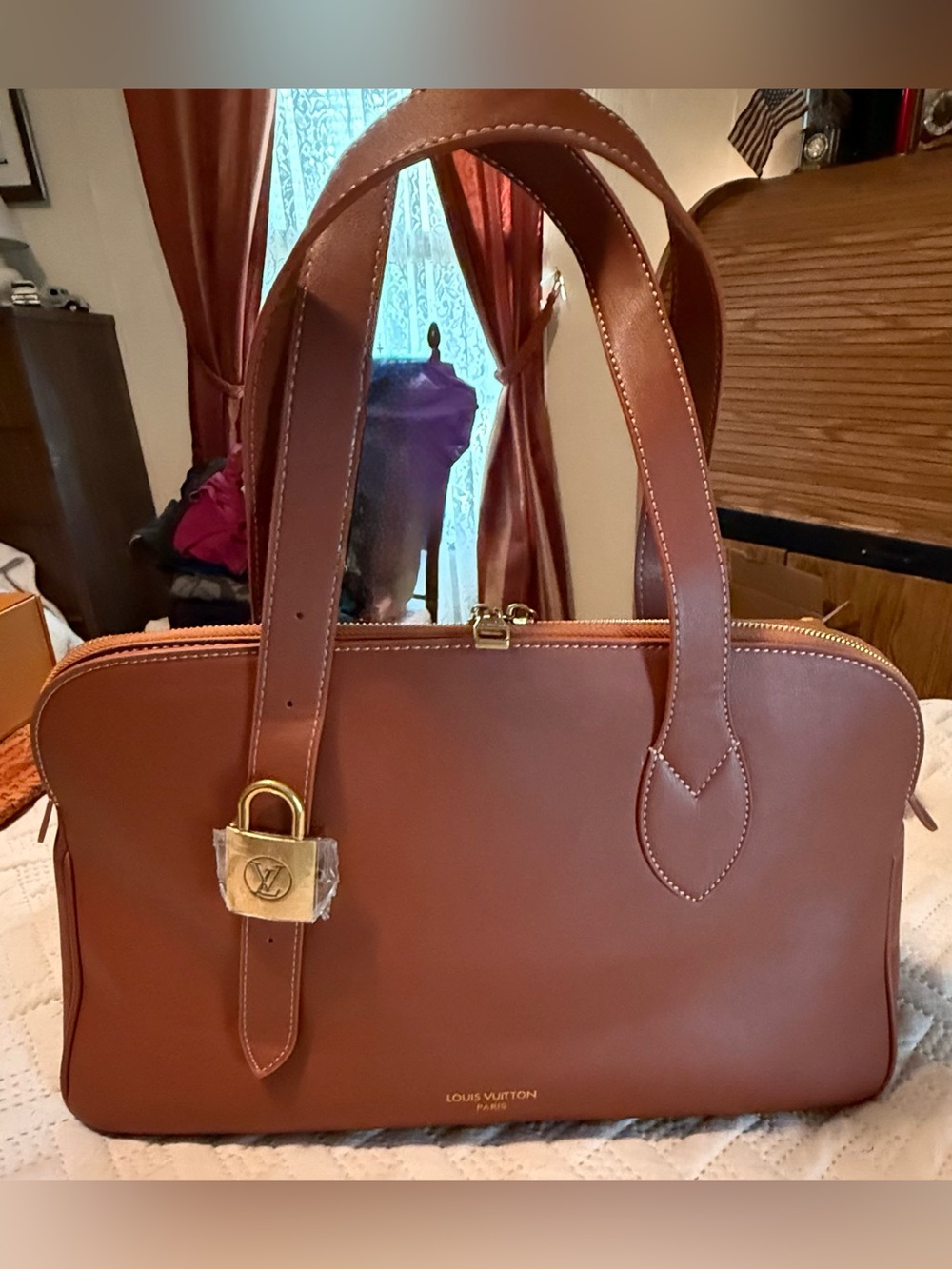 Chestnut /Cognac Low Key Duffel/Satchel with Gold Lock